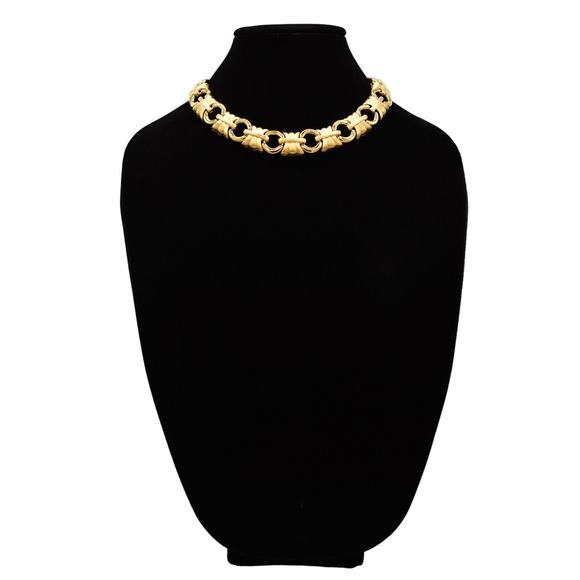 Givenchy Vintage Collar Necklace Brushed Gold Textured Chunky Signed 1980s 9A - Picture 2 of 12